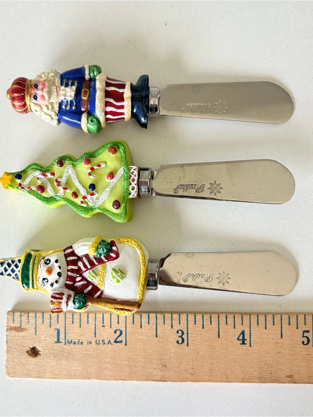 3 Christopher Radko Butter Knife Stainless Christmas Tree Snowman Holiday Decor